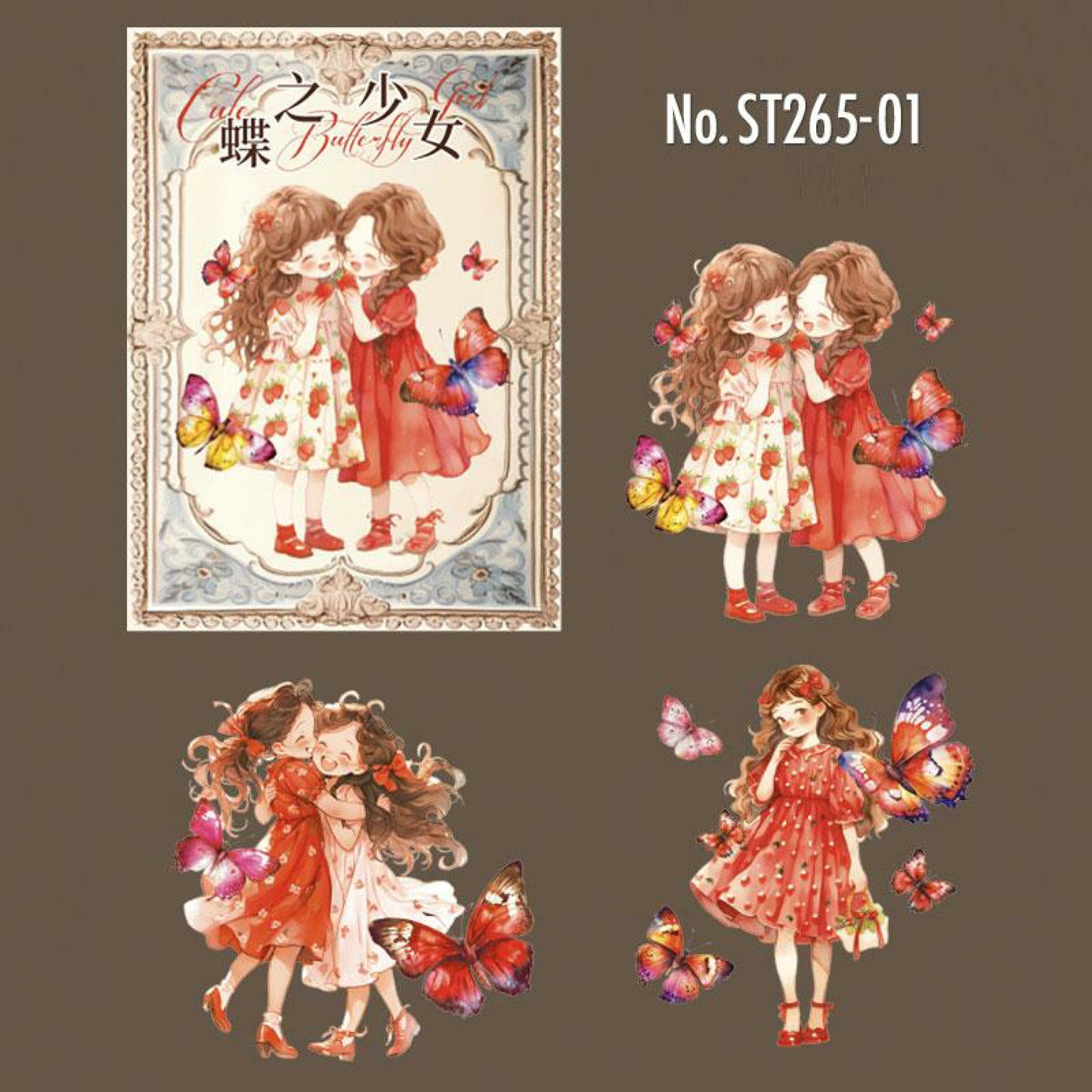 Cute girls with butterflies stickers