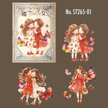 Cute girls with butterflies stickers